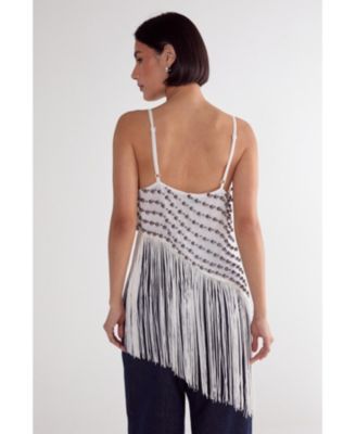 Women's Studded Asymmetric Fringed Cami Top