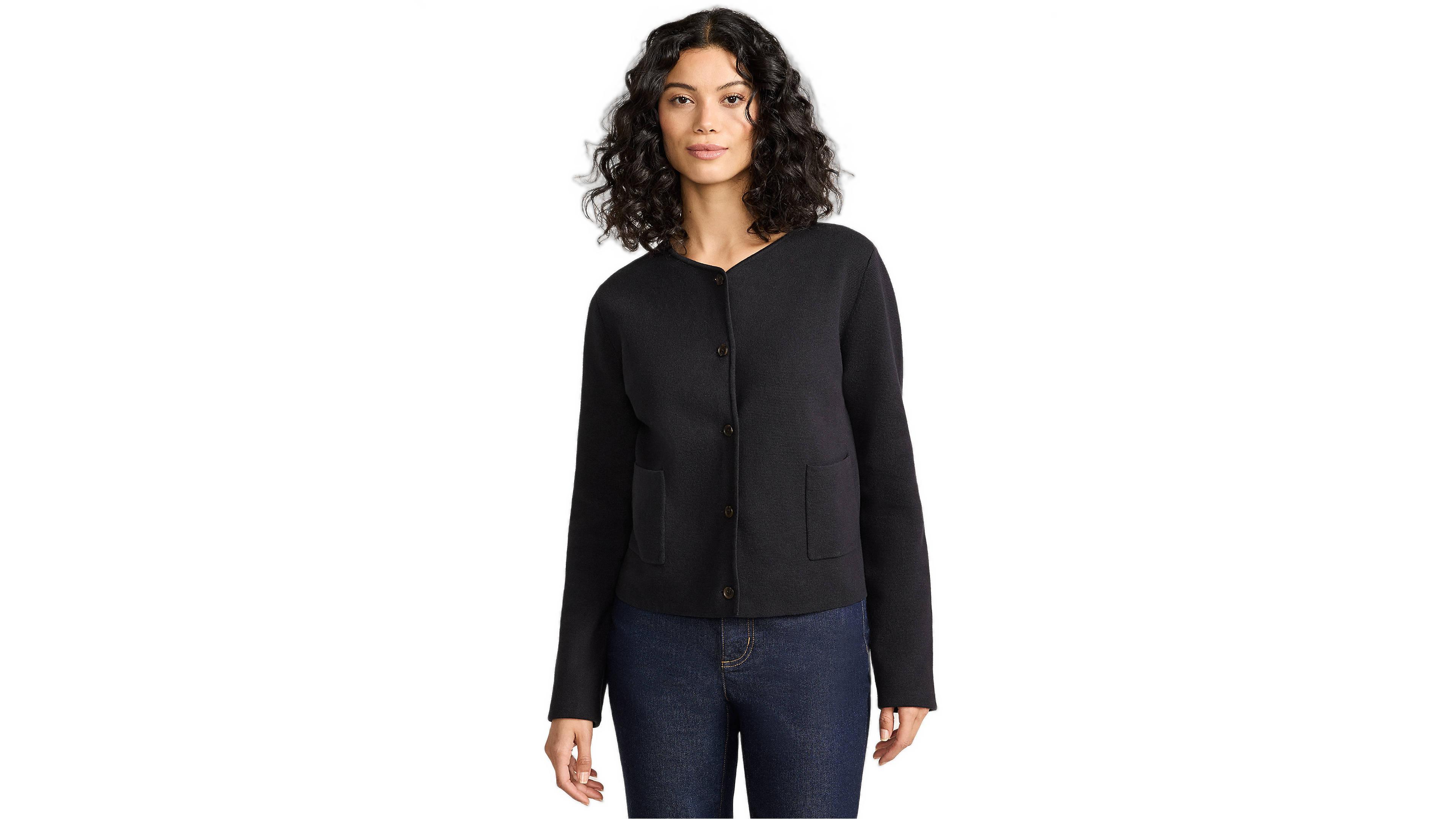 Lands' End Women's Fine Gauge Cotton Milano Blazer Sweater