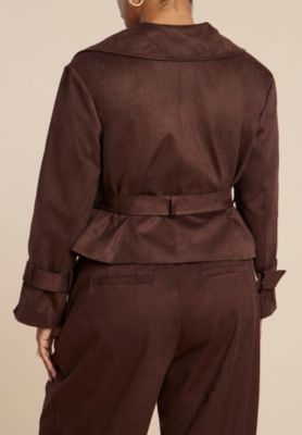 Women's Plus Size Cropped Faux Suede Trench Jacket