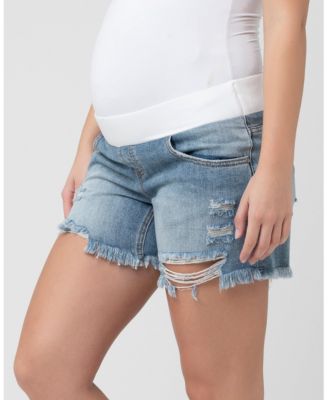 Pale Blue Distressed Denim Shorts for Maternity
