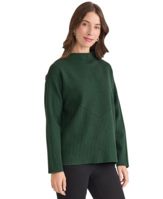 Women's Striped Funnel Mock Neck Sweater