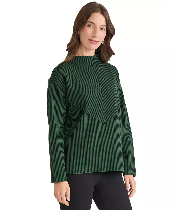 Women's Striped Funnel Mock Neck Sweater - thumbnail 2