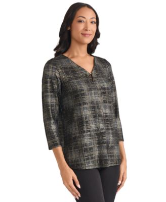 Women's Two Tone Foil V-Neck Top