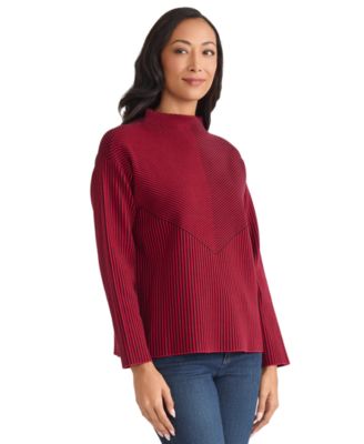 Women's Striped Funnel Mock Neck Sweater