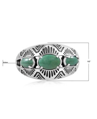 Sterling Silver Green Turquoise 3-Stone Oval Band Ring, Size 11