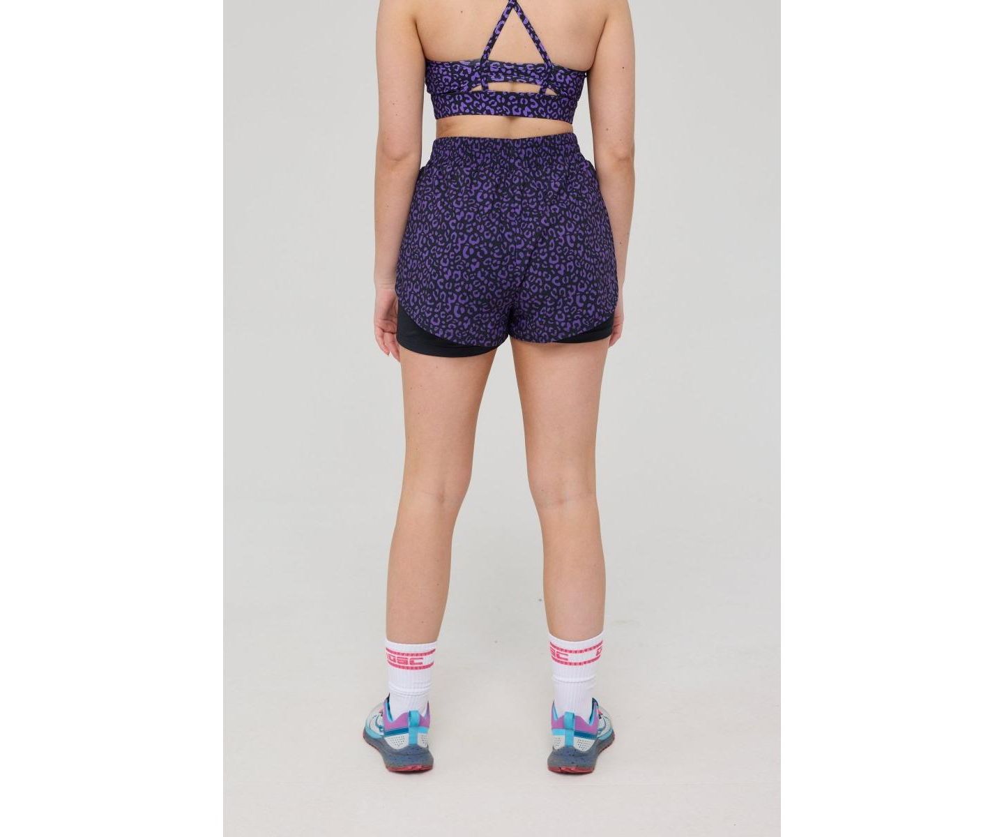 Женские шорты OOSC Elite 2 in 1 Running Shorts - Purple Leopard, цвет: Фиолетовый леопардовый — фото 5