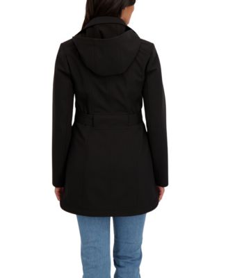 Women's Belted Double Breasted Soft Shell Trench Coat With Detachable Hood