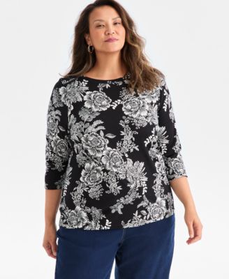 Plus Size Printed  Knit 3/4-Sleeve Top, Macy's Exclusive