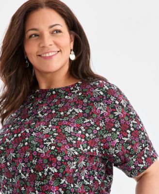 Plus Size Printed Elbow-Sleeve Top, Macy's Exclusive 