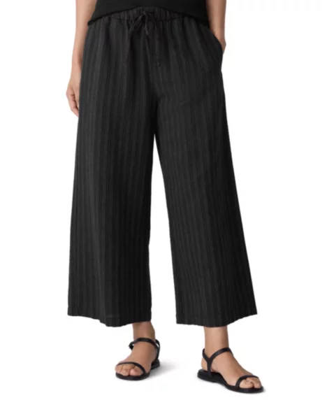 Petite Wide-Leg Cropped Pants - Black