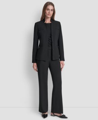 Dkny Womens Mandarin Collar Open Front Blazer High Waist Wide Leg Trousers In Black