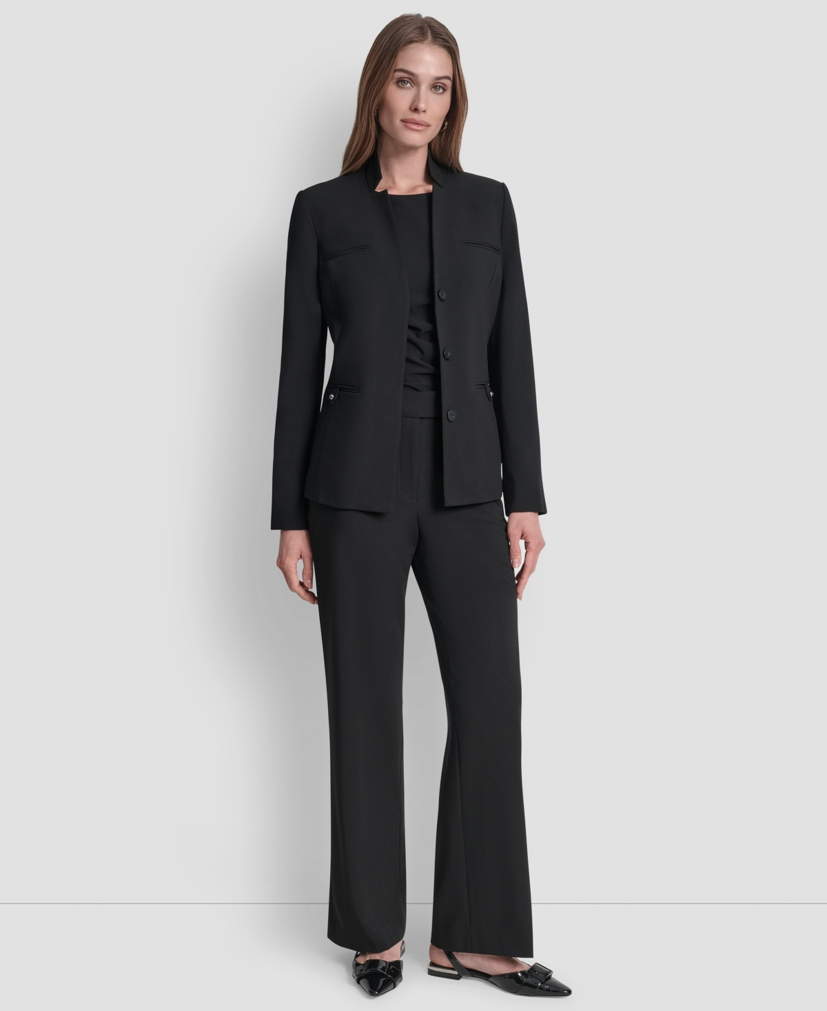 Dkny Women's Mandarin Collar Open Front Blazer In Black