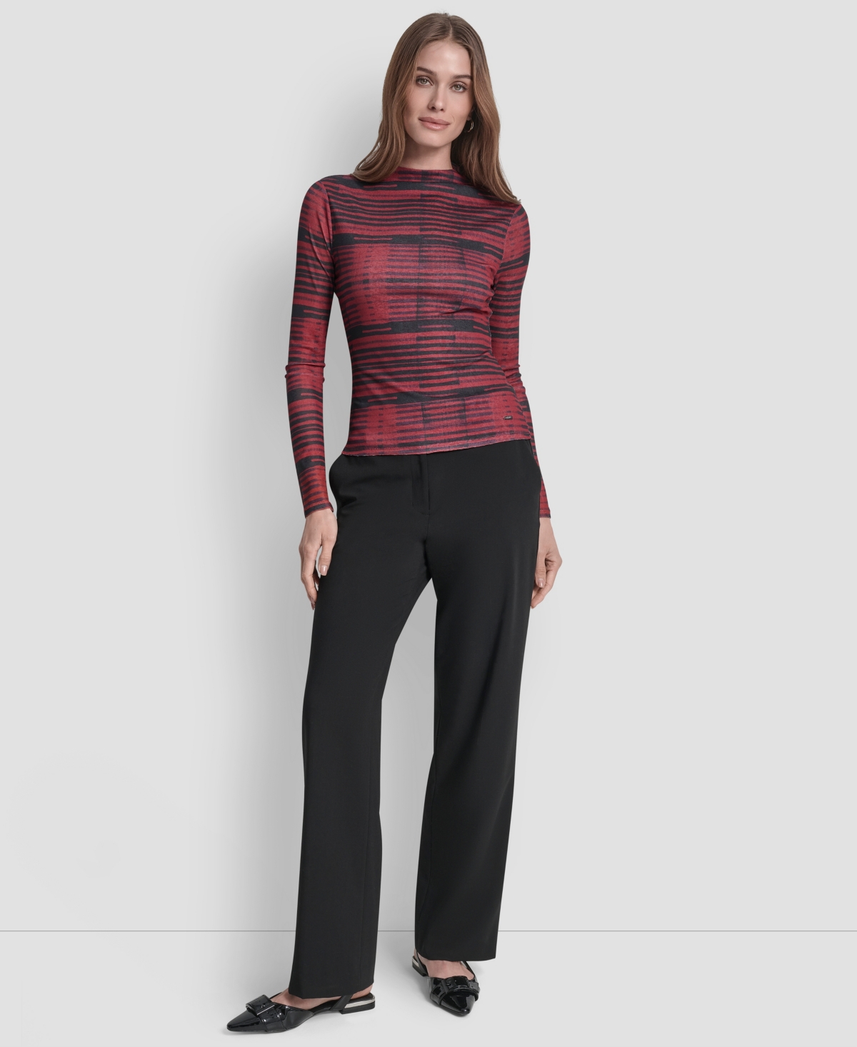 Dkny Women's Long Sleeve Fitted Funnel Neck Tissue Mesh Top