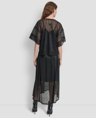 Women's Leopard Mesh Blouse and  Asymmetric Knit Skirt