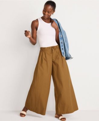 Women's Tall Poplin Mid Rise Pleated Slouchy Pants