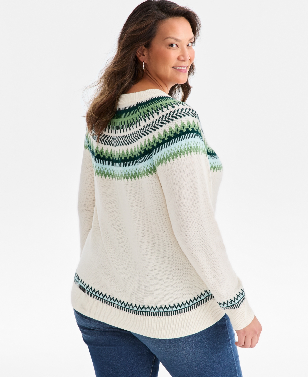 Style & Co Plus Size Fair Isle Crewneck Pullover Sweater, Macy's Exclusive In Multi