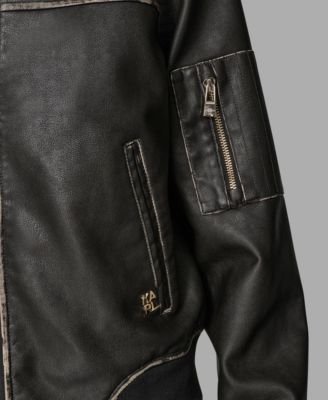 Petite Women's Knit-Trim Faux-Leather Jacket