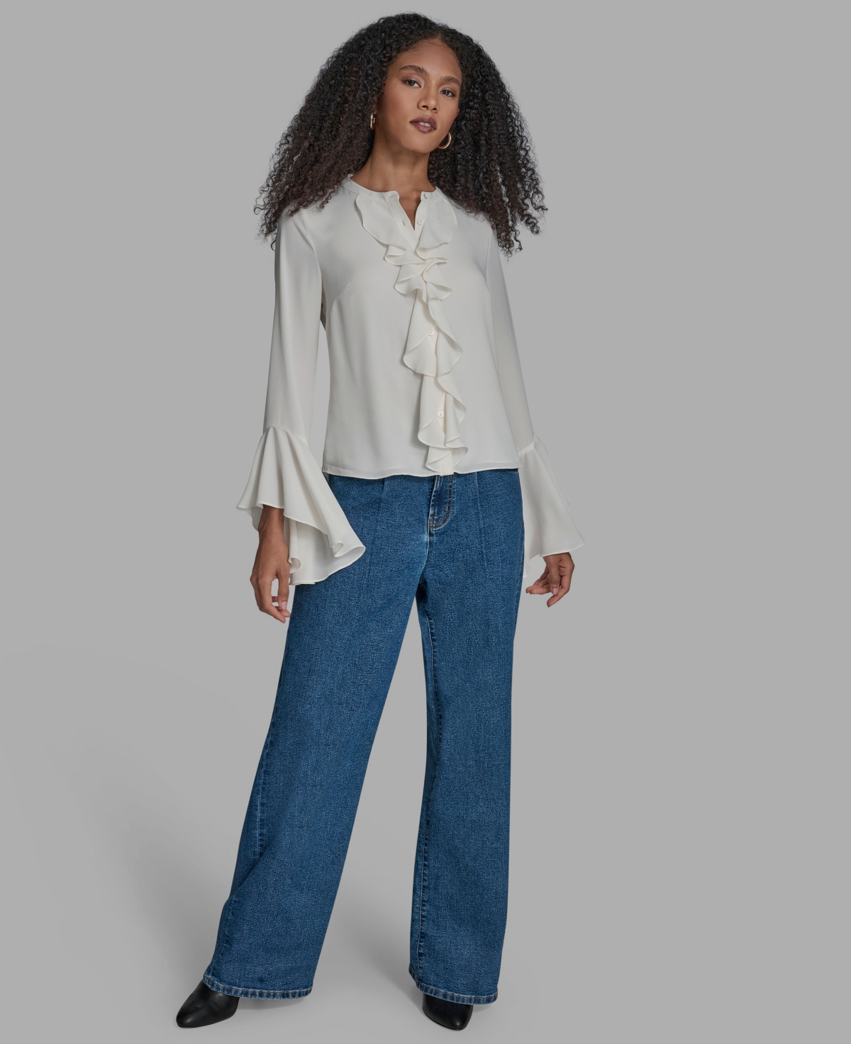 Bcbg Women's Collar Neck Ruffle Top