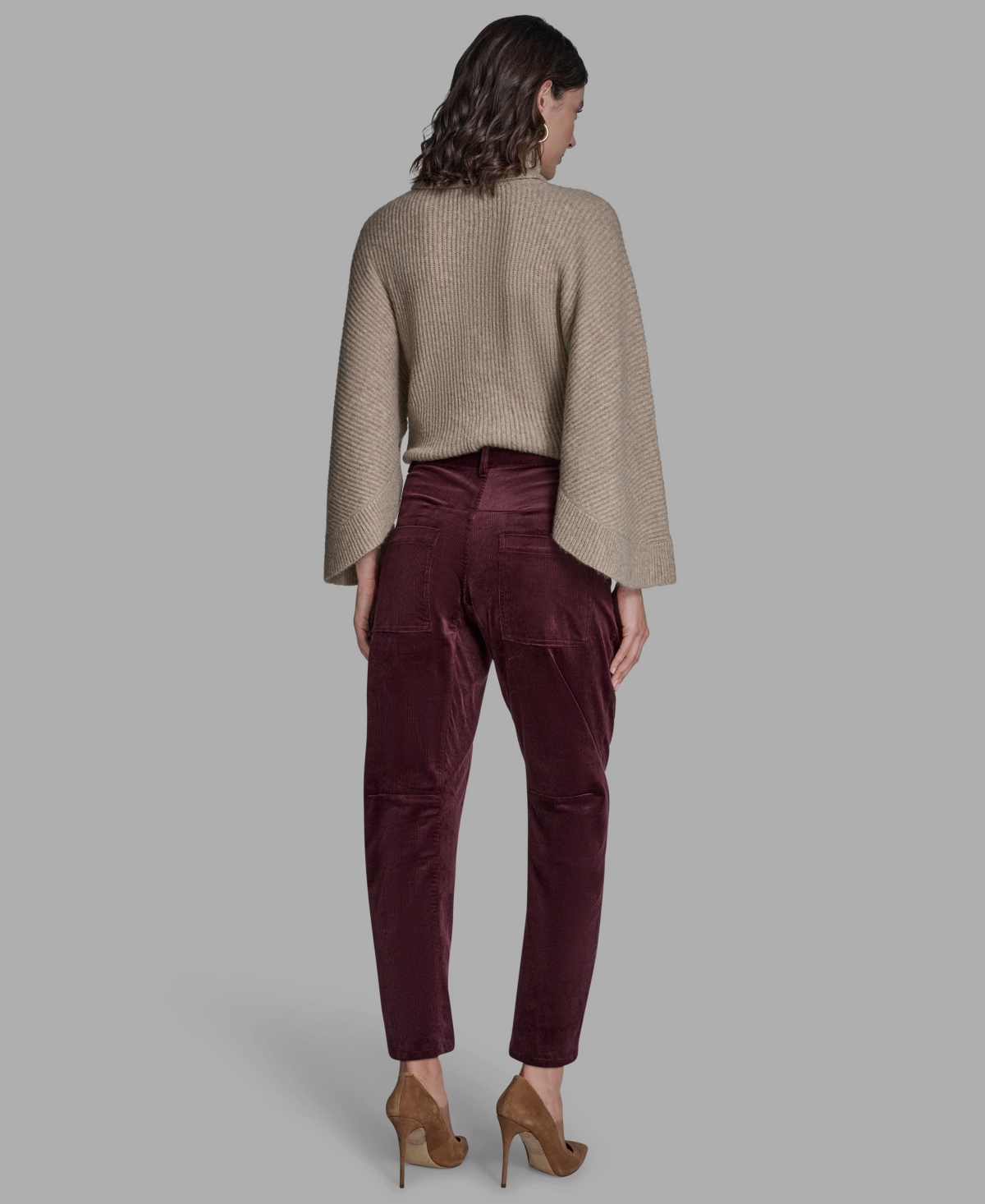Bcbg Women's Velvet Barrel Mid Rise Dropped Crotch Pants In Burgundy