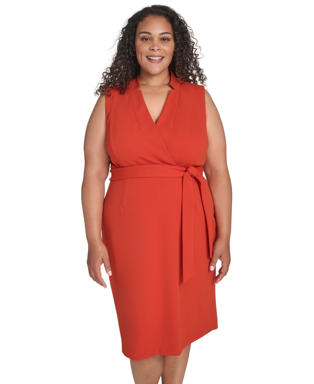 Calvin Klein Plus Size Belted Midi Dress In Orange