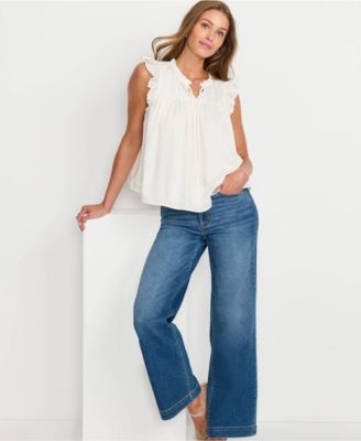 Women's Split Neck Satin Ruffle Blouse