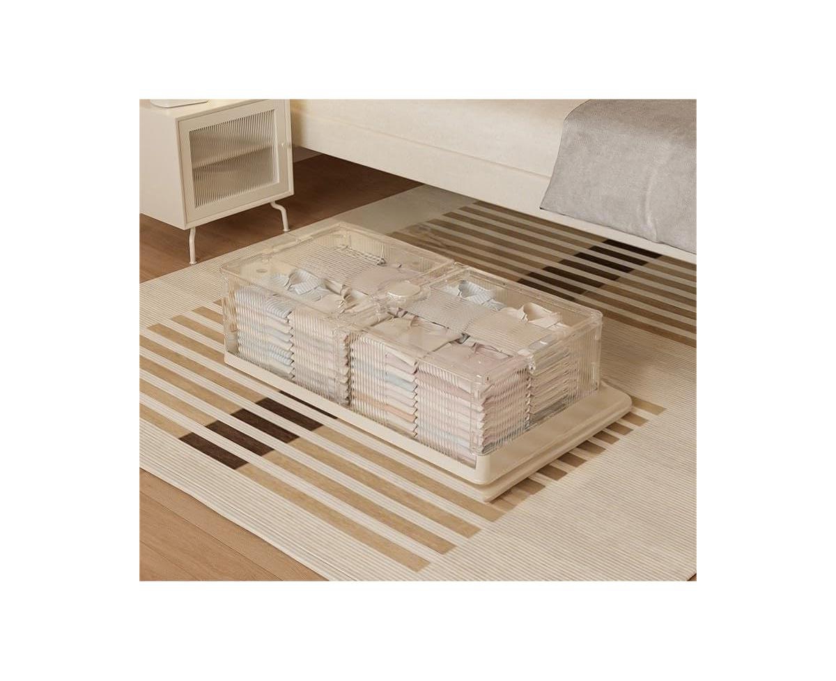 gaomon 2PCS Plastic Under the Bed Storage Bins, Dustproof + Damp-Proof Under the Bed Storage, Under Crib Storage with 6 Pre-Installed Wheels, for Clot