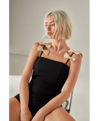 Women's Contrast Bow Tailored Romper Playsuit