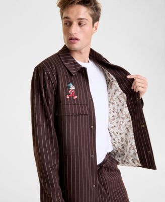 Men's Mickey Mouse Pinstripe Button Front Shirt Jacket, Macy's Exclusive