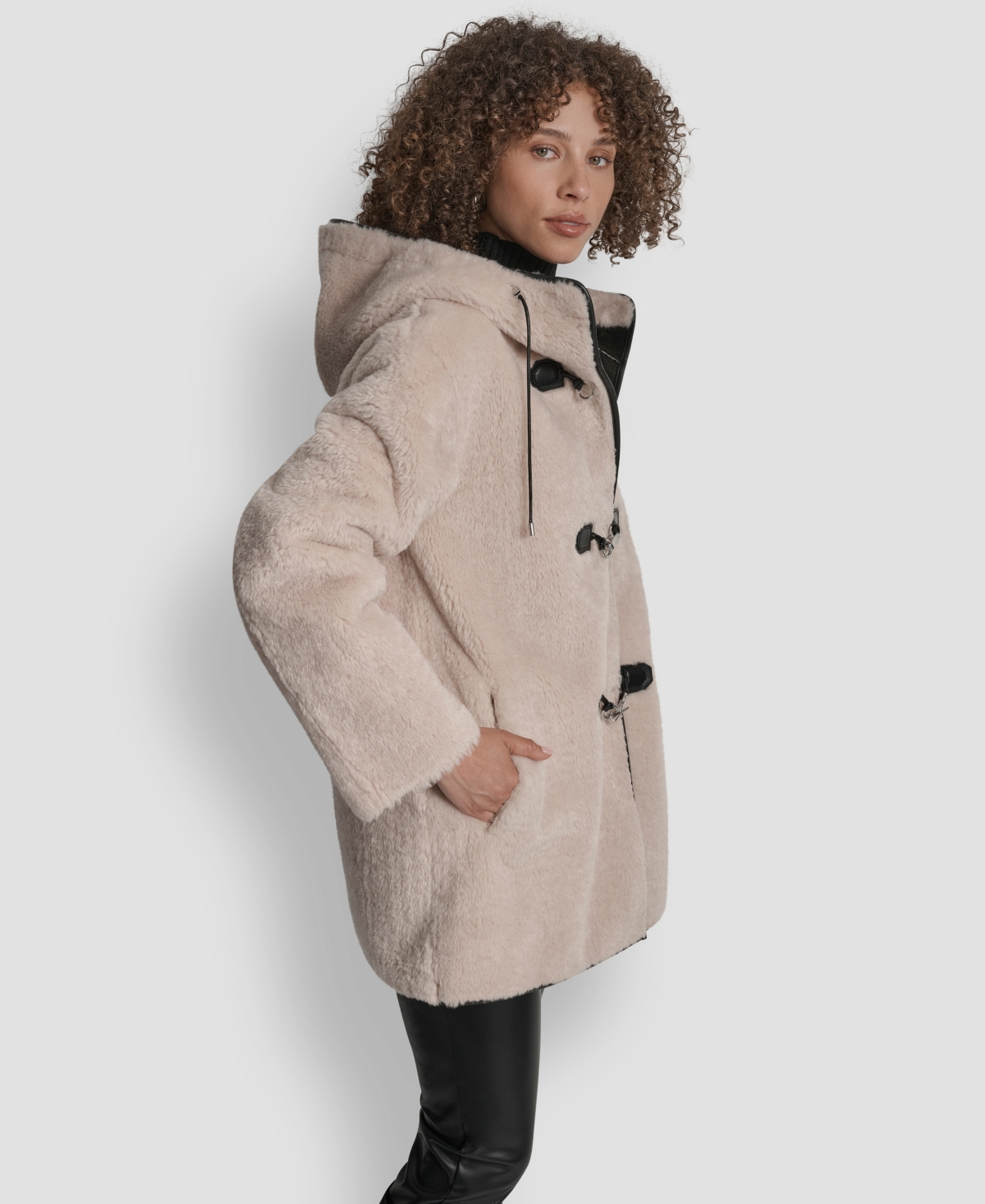 Dkny Faux Fur Toggle Hooded Jacket In Neutral