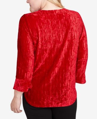Women's Jet Setter Crushed Velvet Henley Tie Sleeve Top
