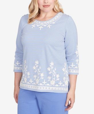 Women's Casual Vibe Embellished Striped Crew Neck Top