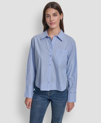 Women's Cropped Long Sleeve Button Front Shirt