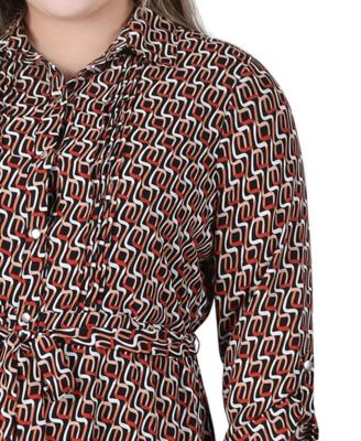 Plus Size Long Roll Tab Sleeve Dobby Dress