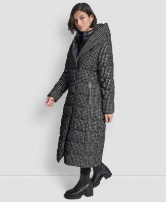 Women's Bibbed Shawl Collar Hooded Puffer Coat