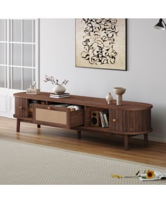 Modern Storage Cabinet Farmhouse TV Stand with Rattan Drawer