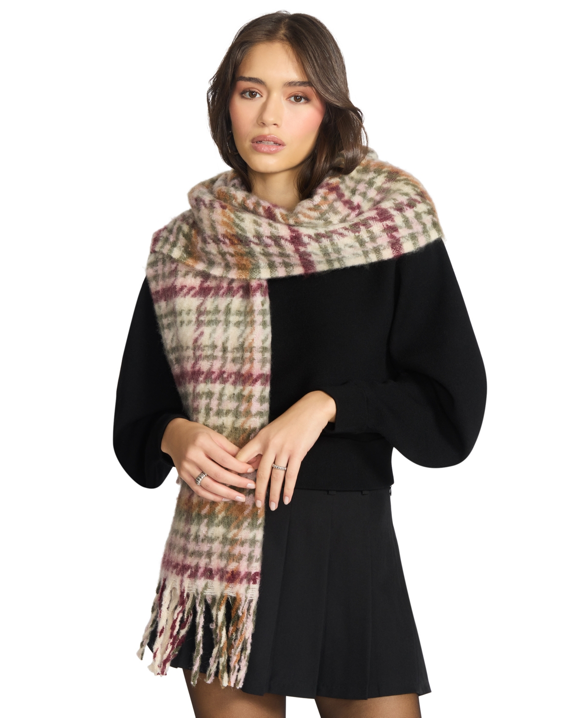 Steve Madden Women's Brushed Twill Tartan Lofty Scarf In Brown
