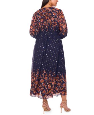 Plus Size Placement Print V-Neck Maxi Dress