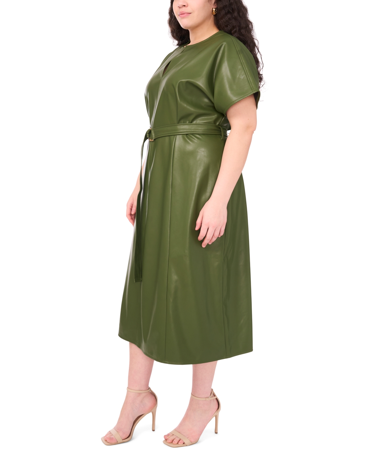 Msk Plus Size Dolman Sleeve Belted Midi Dress In Green