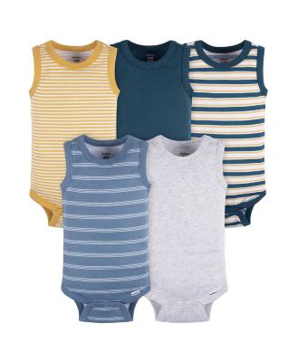 Baby Boys 5-Pack Sleeveless Onesies Bodysuits, Blue Stripe, 0-3 Months