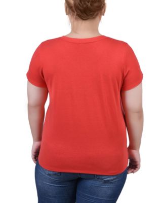 Plus Size Short Sleeve Top with Stone Details