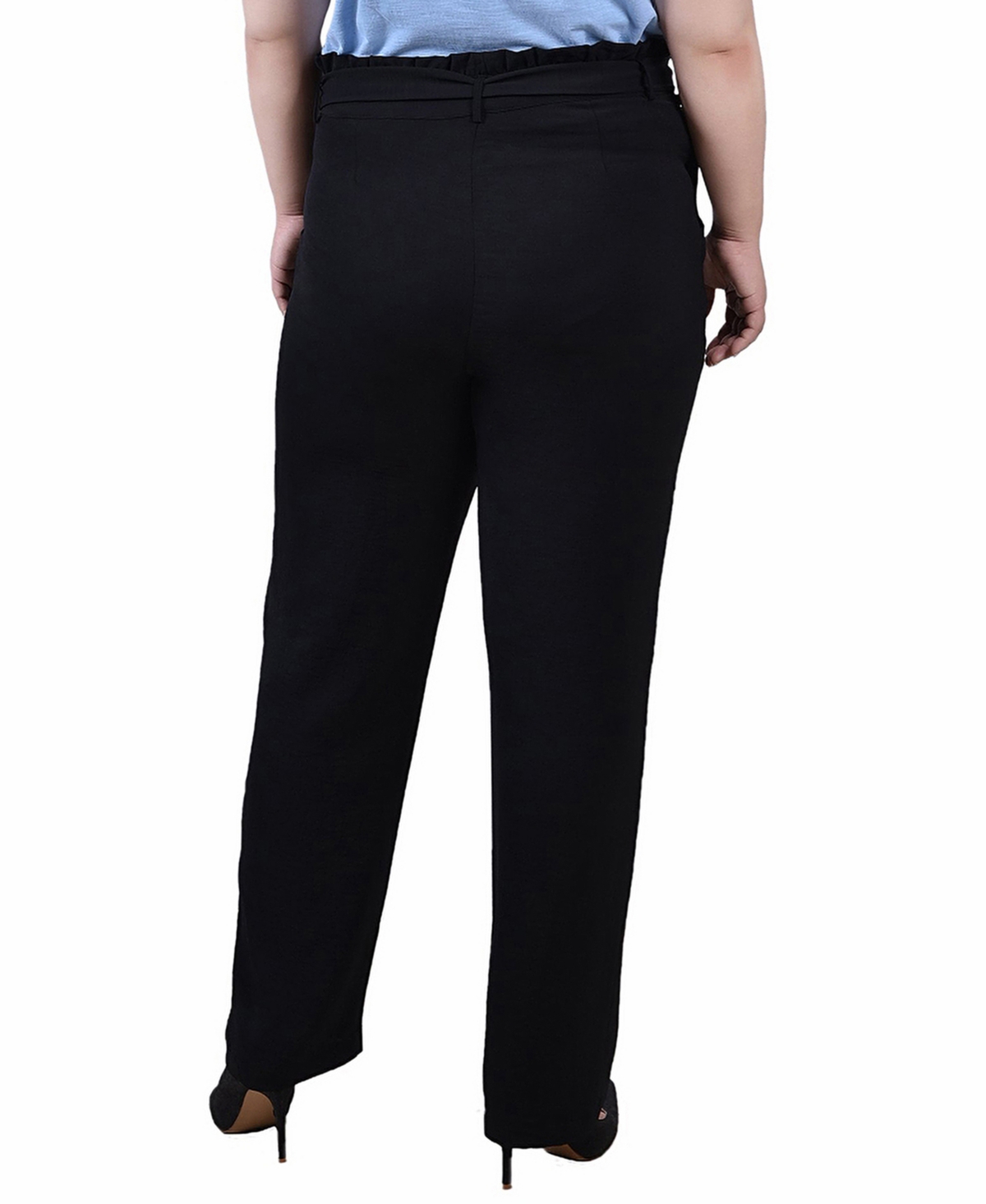 Ny Collection Plus Size Full Length Paper Bag Waist Pants In Black