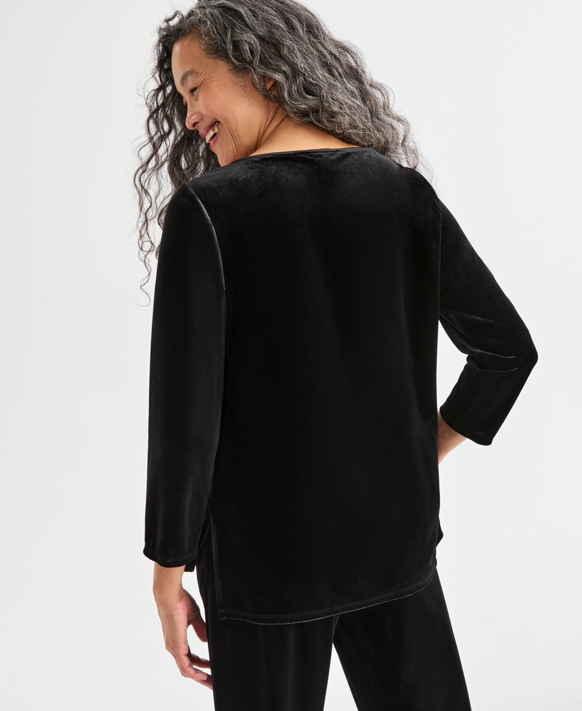 Style & Co Women's Velvet Boat-neck Top, Macy's Exclusive In Black