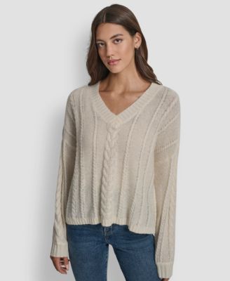 Women's Lightweight V-Neck Cable-Knit Sweater