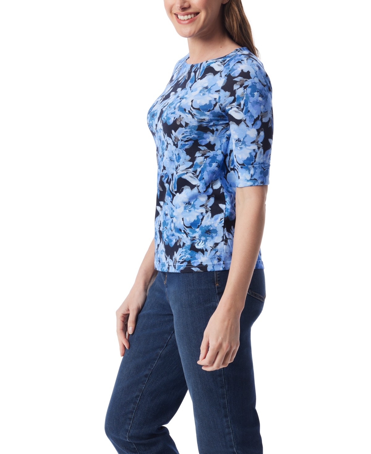 Gloria Vanderbilt Women's Alanis Printed Cuffed-sleeve T-shirt In Multi