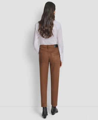 Women's Mid Rise Straight Suede Pants