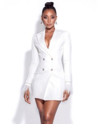 Miss Circle Women Quilla White Feather Crystal Sleeve Backless