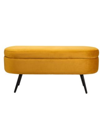 - Mustard Yellow Velvet Storage Bench Modern Design Style Upholstery Entry
