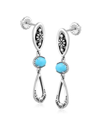 Sterling Silver Sleeping Beauty Turquoise Teardrop Double Loop Gemstone Earrings