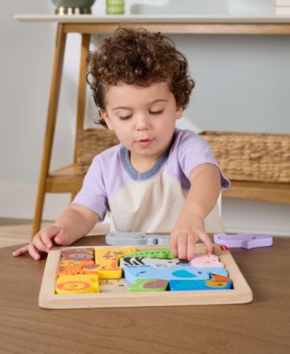 Wooden Animal Puzzle, Shape-Sorting Activity, 13 Wood Pieces