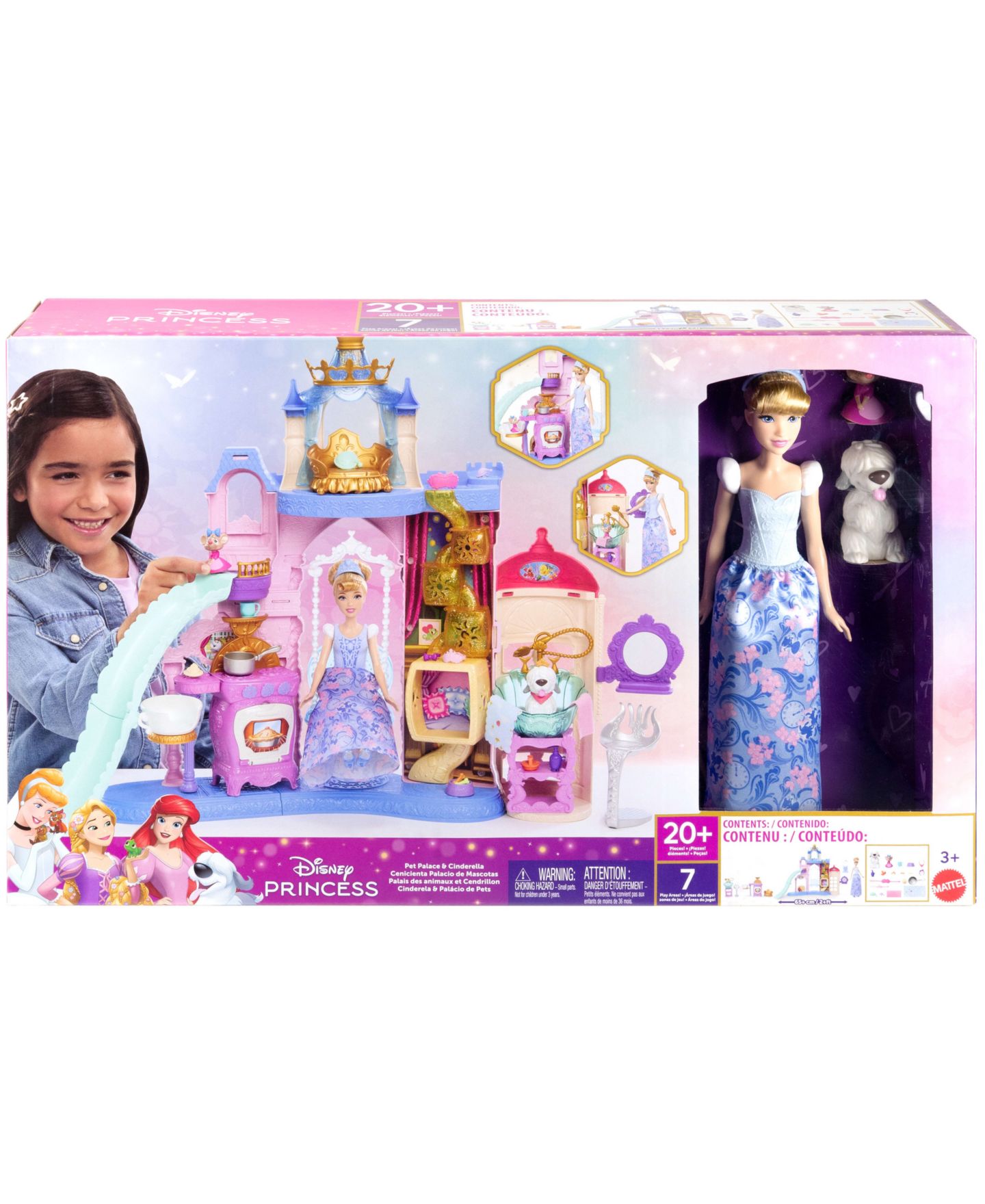 Детский игровой набор Disney Princess Cinderella Pet Palace Fashion Doll 20-Piece Playset, Ages 3+ — фото 6